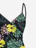 Robe de plage convertible grande taille à imprimé feuilles tropicales et fleurs d'hibiscus hawaïennes - Noir M