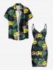 Robe de plage convertible grande taille à imprimé feuilles tropicales et fleurs d'hibiscus hawaïennes - Noir 3X