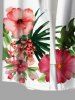Plus Size Hibiscus Flowers Tropical Leaf Print Buttons Pocket Hawaii Shirt For Men -  