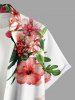 Plus Size Hibiscus Flowers Tropical Leaf Print Buttons Pocket Hawaii Shirt For Men -  