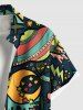 Plus Size Galaxy Star Moon Planet Alien Print Buttons Pocket Hawaii Shirt For Men -  