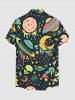 Plus Size Galaxy Star Moon Planet Alien Print Buttons Pocket Hawaii Shirt For Men -  