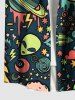 Plus Size Galaxy Star Moon Planet Alien Print Buttons Pocket Hawaii Shirt For Men -  