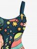 Plus Size Galaxy Star Moon Planet Alien Print Hawaii Tank Dress -  