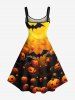 Plus Size Halloween Pumpkin Lantern Bat Print Tank Dress -  