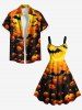 Plus Size Halloween Pumpkin Lantern Bat Print Tank Dress -  