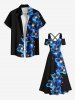 Robe longue hawaïenne grande taille à imprimé floral et paillettes 3D, épaules dénudées et croisée - Noir XXS