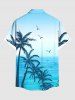 Plus Size Coconut Tree Ombre Colorblock Sea Bird Print Buttons Pocket Hawaii Shirt For Men -  
