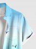 Chemise hawaïenne grande taille à imprimé cocotiers, blocs de couleurs, oiseaux de mer, boutons et poches pour homme - Bleu clair 3XL