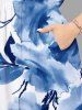 Robe mi-longue hawaïenne fendue à imprimé aquarelle et feuilles, grande taille - Bleu 6X