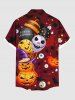 Chemise grande taille pour homme, motif citrouille, crâne, yeux ballon, chauve-souris, boutons et poches - Rouge Vineux 3XL