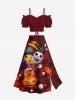Plus Size Halloween Pumpkin Skull Balloon Eyes Bat Print Split Skirt -  
