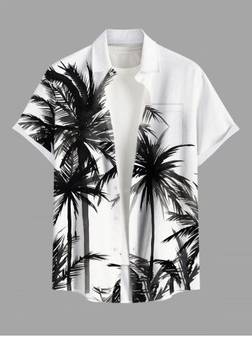 Plus Size Coconut Tree Print Buttons Pocket Hawaii Shirt For Men - CRYSTAL CREAM - 5XL