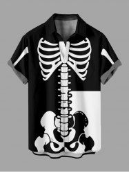Plus Size Two Tone Skeleton Print Halloween Button Pocket Shirt For Men -  