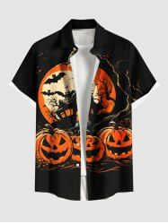 Chemise grande taille à boutons et poches pour homme, motif citrouille, lune, chauve-souris, arbre, Halloween - Noir 5XL
