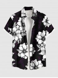 Plus Size Flowers Print Buttons Pocket Hawaii Shirt For Men -  