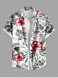Chemise hawaïenne grande taille à imprimé feuilles tropicales et fleurs d'hibiscus, avec poches et boutons, pour homme - Blanc 2XL