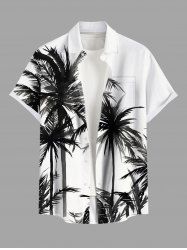 Plus Size Coconut Tree Print Buttons Pocket Hawaii Shirt For Men -  