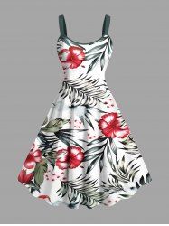 Plus Size Hibiscus Flowers Tropical Leaf Print Hawaii Tank Dress -  
