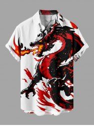 Chemise à poches boutonnées grande taille pour homme, imprimée de flammes de dragon - Blanc 3XL