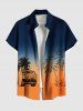 Ensemble chemise et barboteuse hawaïennes assorties, tenue de plage grande taille, imprimé cocotiers, bus, dégradé de couleurs, pour couples - Bleu profond 