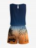 Ensemble chemise et barboteuse hawaïennes assorties, tenue de plage grande taille, imprimé cocotiers, bus, dégradé de couleurs, pour couples - Bleu profond 
