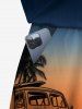 Ensemble chemise et barboteuse hawaïennes assorties, tenue de plage grande taille, imprimé cocotiers, bus, dégradé de couleurs, pour couples - Bleu profond 