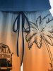 Ensemble chemise et barboteuse hawaïennes assorties, tenue de plage grande taille, imprimé cocotiers, bus, dégradé de couleurs, pour couples - Bleu profond 
