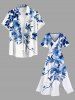 Tenue de plage hawaïenne assortie grande taille à imprimé aquarelle fleurs et feuilles pour couples - Bleu 