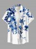 Tenue de plage hawaïenne assortie grande taille à imprimé aquarelle fleurs et feuilles pour couples - Bleu 