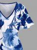 Tenue de plage hawaïenne assortie grande taille à imprimé aquarelle fleurs et feuilles pour couples - Bleu 