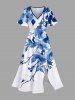Tenue de plage hawaïenne assortie grande taille à imprimé aquarelle fleurs et feuilles pour couples - Bleu 