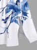 Tenue de plage hawaïenne assortie grande taille à imprimé aquarelle fleurs et feuilles pour couples - Bleu 