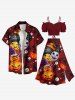 Tenue d'Halloween grande taille assortie pour couples, motif citrouille, crâne, yeux ballons, imprimé chauve-souris - Rouge foncé 