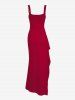 Women's Sexy Elegant Solid Color Backless Ruched Draped Thigh High Split Square Neck Adjustable Shoulder Straps Party Evening Gown Maxi Dress -  