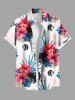 Tenue de plage hawaïenne assortie grande taille à imprimé géométrique cercle et feuilles tropicales, motif fleurs d'hibiscus, pour couples - Bleu clair 