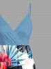 Tenue de plage hawaïenne assortie grande taille à imprimé géométrique cercle et feuilles tropicales, motif fleurs d'hibiscus, pour couples - Bleu clair 