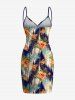 Tenue de plage hawaïenne assortie grande taille à imprimé ethnique, motif feuilles tropicales et fleurs d'hibiscus, pour couples - Bleu 