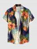 Tenue de plage hawaïenne assortie grande taille à imprimé ethnique, motif feuilles tropicales et fleurs d'hibiscus, pour couples - Bleu 