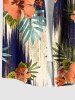 Tenue de plage hawaïenne assortie grande taille à imprimé ethnique, motif feuilles tropicales et fleurs d'hibiscus, pour couples - Bleu 