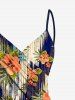 Tenue de plage hawaïenne assortie grande taille à imprimé ethnique, motif feuilles tropicales et fleurs d'hibiscus, pour couples - Bleu 