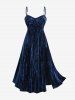 Plus Size Ruched Crisscross Panel Ruffles Buckle Chains Split Velvet Cami Dress -  