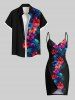 Plus Size Tropical Leaf Hibiscus Flowers Print Convertible Hawaii Beach Cover -  