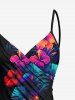 Plus Size Tropical Leaf Hibiscus Flowers Print Convertible Hawaii Beach Cover -  