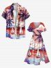 Plus Size Coconut Tree Sea Sailboat Mountain Cloud Print Hawaii Split Pocket A Line Midi Dress -  