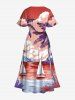 Plus Size Coconut Tree Sea Sailboat Mountain Cloud Print Hawaii Split Pocket A Line Midi Dress -  