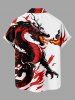 Chemise à poches boutonnées grande taille pour homme, imprimée de flammes de dragon - Blanc 3XL