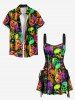 Colorful Skull Pumpkin Print Halloween Lace Up A Line Tank Dress -  