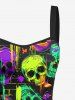 Colorful Skull Pumpkin Print Halloween Lace Up A Line Tank Dress -  