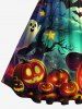Plus Size Pumpkin Lantern Ghost Tree Bat Moon Ombre Galaxy Print Halloween 50s Vintage Swing A Line Dress -  